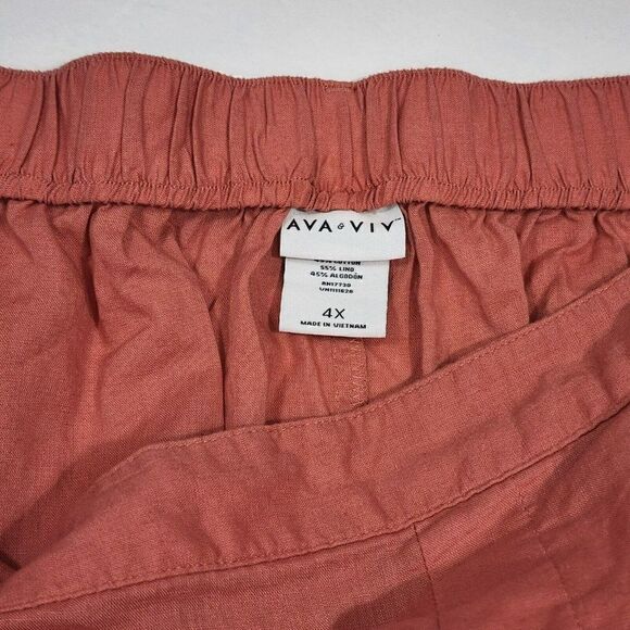 Ava & Viv Women's Plus Size Linen Shorts - 3X, 4X Orange Red - Picture 3 of 8